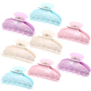 8 Pcs Large Acrylic Hair Claw Clips for Women Non slip Strong Hold Clamps for Thick and Thin Hair(Flower,Drenched Color)
