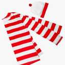 LIFKOME Halloween Costume Red and White Striped Long Sleeve Tee Shirt with Beanie Hat for Men Women Quick Wear Cosplay Outfit for Halloween Parties and Themed Events