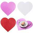 MixTeach 60 Pack Valentine's Day Glitter Heart Placemats Red Pink White Sparkle Paper Place Mat Disposable Bling Table Mat Shiny Placemat for Wedding Anniversary Party Dining Table Decor, 15x13.8''