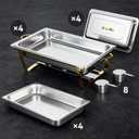 9Qt Chafing Dishes for Buffet, Gold Stainless Steel Chafing Dish Sets, Food Warmers for Parties, Buffet Servers and Warmers, Warming Trays for Buffets Party, Catering Supplies Buffet Display, 4 Pack