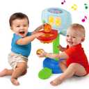 LotFancy Basketball Hoop for Kids Toddlers 18m-3y, Infant 2 in 1 Adjustable Sports Toy Set, Baby Interactive Learning Toy, with Light and Music, Indoor Basketball Game, Battery Include