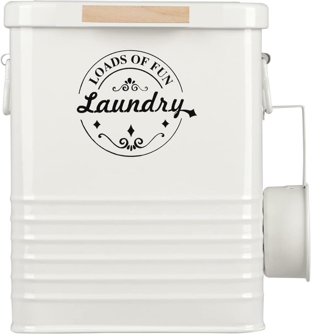Laundry Detergent Powder Container Dispenser Holder for Laundry Room Organization. Metal Laundry Soap Dispenser with Scoop and Lid. Modern Farmhouse Laundry Room Decor and Accessories (Cream)