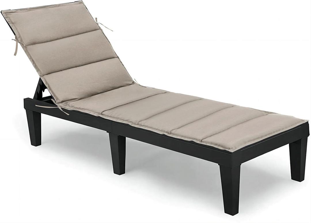 Foldable Outdoor Chaise Lounge Cushion,Water-Resistant Pool Lounge Chair Cushion,72 Inch Patio Reclining Sun Lounger Cushions (Khaki)