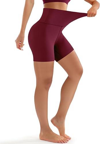 Laite Hebe Biker Shorts Women High Waisted Tummy Control- Capri, Ultra-Comfort for Workouts, Yoga & Daily Wear 5 INCH, XX-Large, Wine