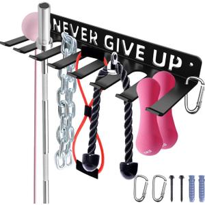 Home Gym Accessories Organization Storage Rack Equipment For Home 8 Hook Wall Hanger Display Gear Barbells Resistance Bands Jump Ropes Lifting Belt Hanger Accessories Hardware Included (Never)