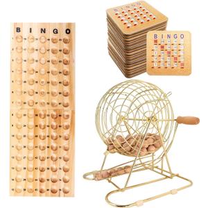 GSE Games & Sports Expert Deluxe Bingo Game Set with Large Brass Cage, 50 Shutter Slide Cards, Master Board, Calling Balls for Large Groups, Parties, Bingo Hall, Game Night