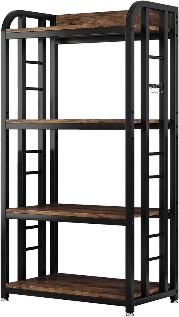 4 Tier Microwave Stand, Large Bakers Racks for Kitchens, Height Adjustablebakers Shelf, Coffee Bar for Living Room Rustic Brown