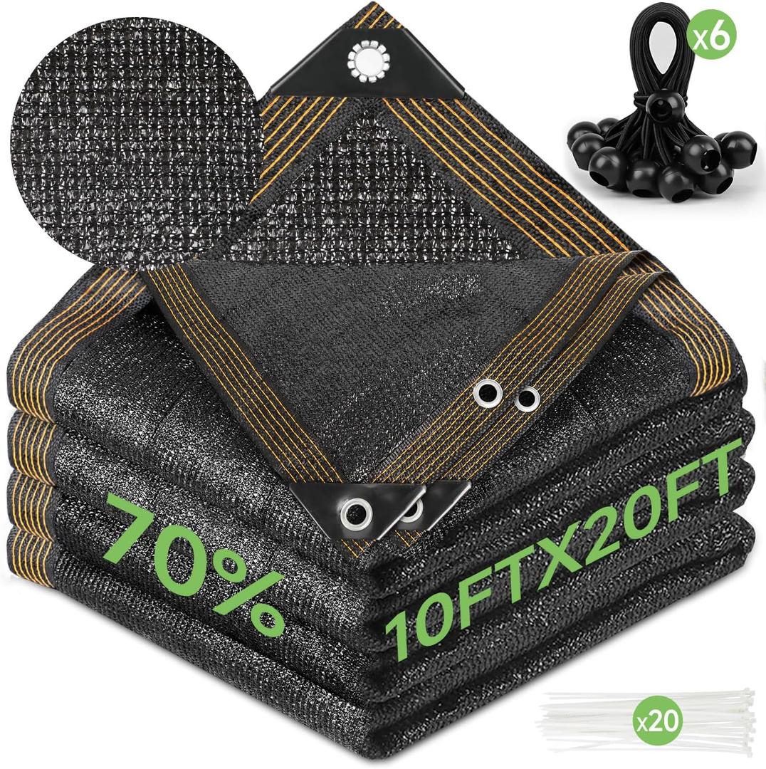 FOTMISHU 70% Shade Cloth 10ftx20ft Anti-Aging Sun Mesh UV Resistant Net, Sunblock Garden Tarp for Plant Cover, Greenhouse, Barn or Kennel, Flowers, Plants