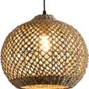 Rattan Pendant Light Fixture,13.79" Boho Rattan Kitchen Island Seagrass Lighting, Hand Woven Coastal Wicker Chandelier,for Farmhouse Dining Room Entryway Foyer 1-Light