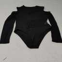 WDIRARA Women's Cold Shoulder Long Sleeve Bodysuit Sheer Mesh Jumpsuit Sexy Leotard Tops, Medium