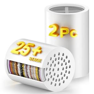 (2 Pc) FATICCOA 25+ Stage High Output Shower Filter Fixed Showerheads Replacement Cartridges – Reduces Chlorine & Chemicals, Restores pH Balance, 2.68"×2.4" Compatible with sf100 & SoliCozy & Jomst