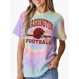 Football Shirts for Women Tie Dye Game Day Shirt Vintage Football Season T-Shirt Sunday Funday Graphic Casual Tee Tops, XXL