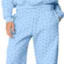 OLAPTA Women 2 Piece Outfits Ditsy Flower Print Sweatsuits Sets Long Sleeve Sweatshirts Wide Leg Sweatpants Fall Tracksuits Medium