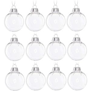 12PCS Clear Plastic Acrylic Fillable Ball Ornament Set, 2.36" DIY Christmas Balls for Holiday Ornaments, Christmas Tree Ornaments,Wedding,Party and Home Decor(60mm/2.36in 12pcs)