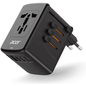 Acer Universal Travel Plug Adapter - International Power Adapter with 5 USB Ports (3 USB C) 5.8A, Worldwide Outlet Charger for USA to European UK France Germany Spain, Type C/E/F/G/I/L/A, Black