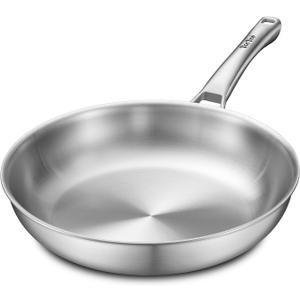 12 inch Tri-Ply Stainless Steel Pan,PFOA&PTFE Free Skillets,Chef's Pans,Dishwasher and Oven Safe Cookware, Works on Induction,Ceramic and Gas Cooktops