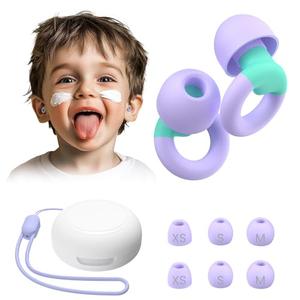 JUSTRVN Kids Ear Plugs(6+yrs)-2 Pairs of Reusable Noise Reduction Earplugs for Small Canal With 6 Tips,Soft Silicone Earplugs for Sleeping,Focus,Travel,Socializing,Concert&Hearing Protection 25dB-30dB