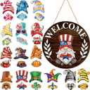 Qunclay Interchangeable Wooden Gnome Decor Holiday Seasonal Gnome Decorations with Magnet Pieces and Detachable Hats Changeable Welcome Sign for Home(Dark Brown)