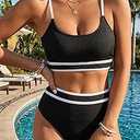 Women High Waisted Bikini Sets for Women Sporty Two Piece Tummy Control Bathing Suit Swimsuits for Women 2024 Black
, Size 15-16Y 