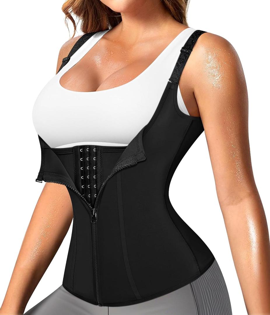 Nebility Waist Trainer for Women Corset Shapewear with Zipper Women's Waist Cincher Tank Top with Adjustable Straps (XX-Large, Black)