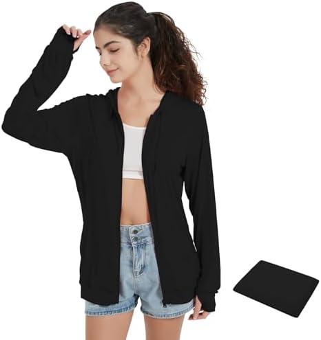 QBK Light Weight Zip Up Hoodie Thin Summer Jacket For Women, Medium