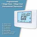 Programmable Thermostat for House, 1 Heat/1 Cool, Extra Large Display, White Backlight