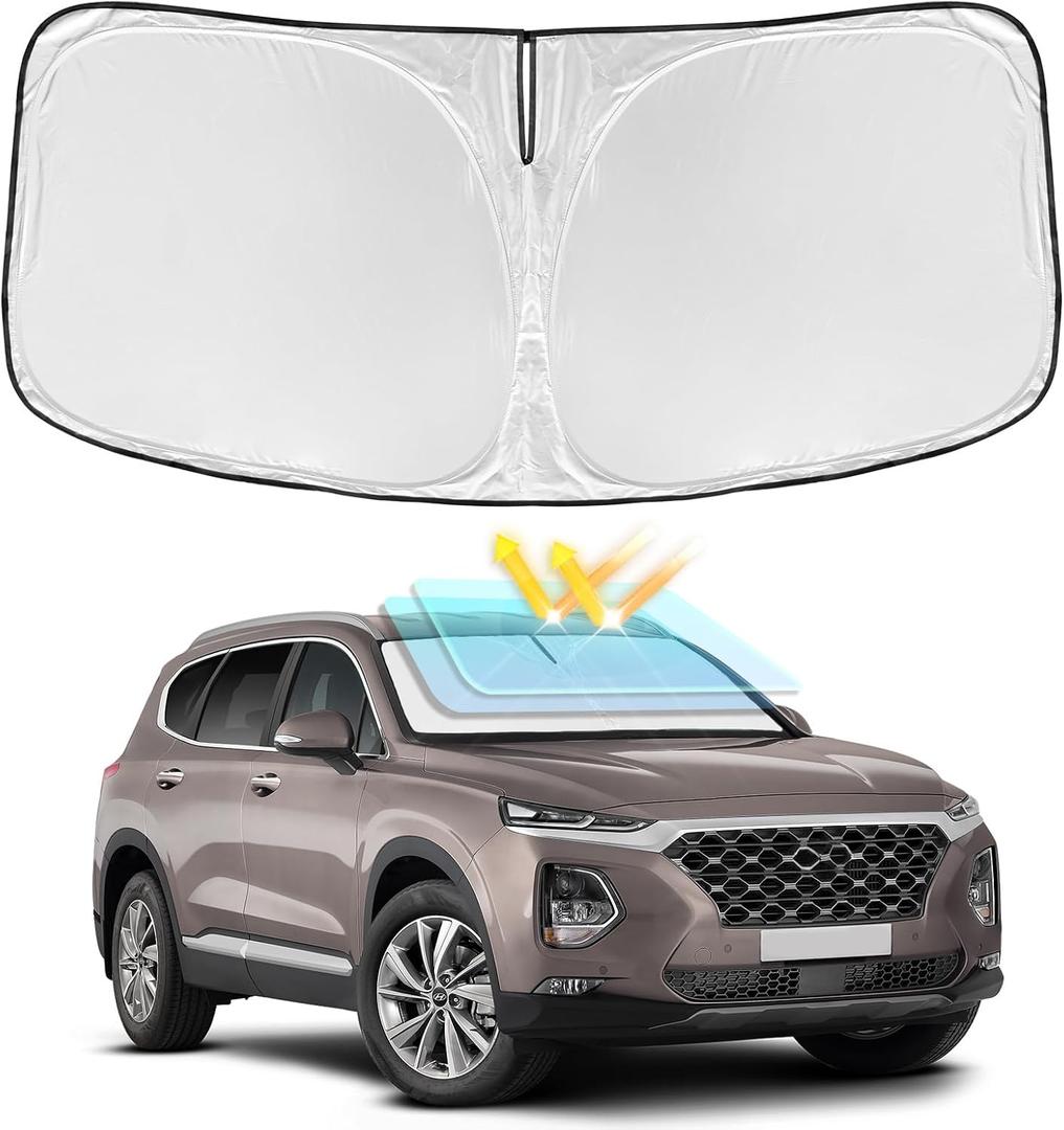 for Hyundai Santa Fe 2019-2023 Windshield Sun Shade - 4 Layers Car Sunshade | Front Windows Shade Cover Custom Fit Santa Fe Sun Visor 250T Retractable Shade Blocks UV Rays Car Accessories