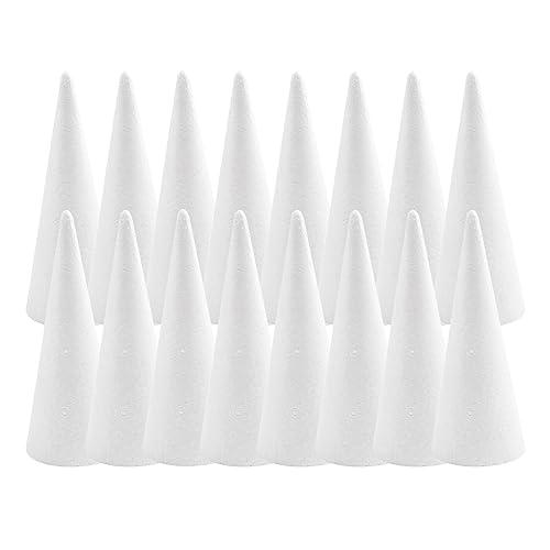 Crafjie Foam Cones for DIY Arts and Crafts (3.75 x 9.7 in, 15 Pack), White Polystyrene Foam Cones Christmas Tree Craft Supplies, for DIY Home Craft Project, Christmas Tree, Table Centerpiece