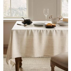YZJZEDS Linen Tablecloth for Rectangle Table 60x84 Inch Light Tan, Farmhouse Style Beige Tablecloth, Water Resistant Burlap Tablecloths for Dining Table Farmhouse Kitchen