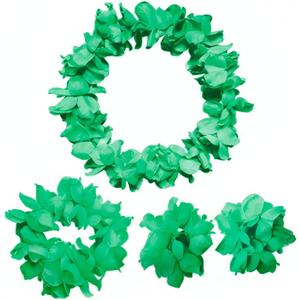2 x CISMARK Hawaiian Luau flower Leis Jumbo necklace bracelets headband set (Green)