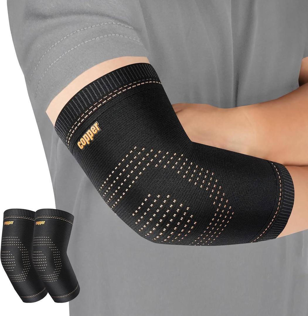 Copper Elbow Sleeve,Elbow Compression Sleeve, Elbow Brace For Tendonitis and Tennis Elbow,Golfers, Arthritis, Bursitis. Elbow Pain Relief,Weightlifting, Fit for Men & Women (Large, Black)
