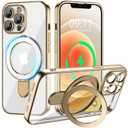 mteyoim Magnetic for iPhone 14 Pro Max Case with Invisible Stand[Compatible with MagSafe][Full Camera Lens Protector][Military Drop Protection] Shockproof Not Yellowing Clear Slim Soft for Women Men (Gold)