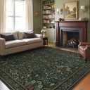 GENIMO 8x10 Washable Area Rug, Non-Slip Vintage Boho Floral Carpet, Large Area Rug for Living Room, Soft Low-Pile Thin Living Room Rug for Bedroom, Dining Room, Nursery, Dark Green