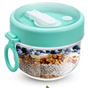 3 Pcs Overnight Oats Container with Lids and Spoons, 20 oz Plastic Overnight Oats Jars Large Capacity Airtight Yogurt Container for Milk, Fruit, Cereal and Salad Storage (Cyan)