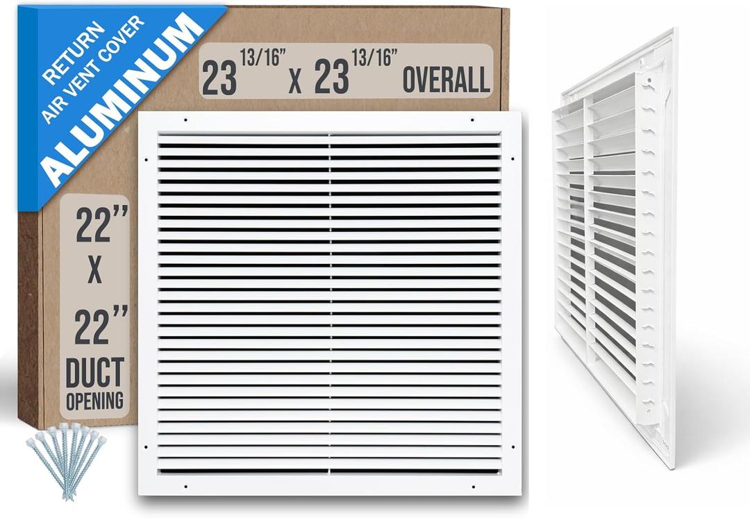 Fits 22x22 Duct Opening | Aluminum Return Air Grille by Handua | Vent Cover Grill for Sidewall and Ceiling | Rust Free | Durable Powder Coating | HVAC Cold Air Intake Grille | White