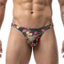 Mens Underwear Thong Sexy G-String Briefs Low Rise Shorts with Flower Prints Soft T-Back Big Contour Pouch Hot (Medium, Camorose)