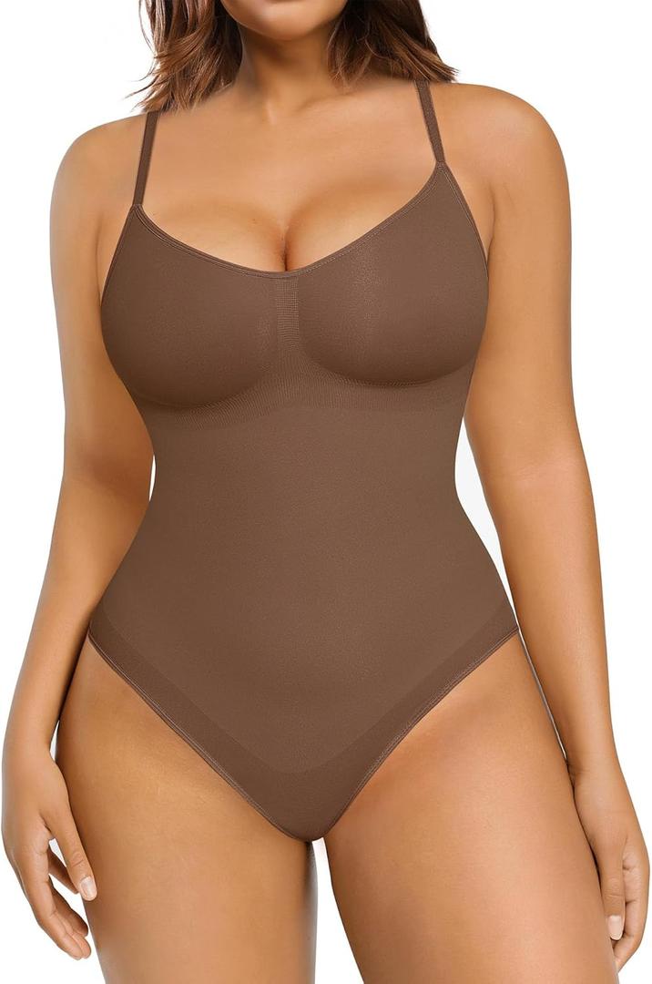 FeelinGirl Shapewear Bodysuit Sculpting Tummy Control Body Shaper for Women Seamless Plus Size Butt Lifting Shaper (X-Large-XX-Large, Brown)