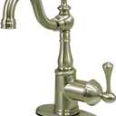 Kingston Brass FS7648BL English Vintage Single Handle Lavatory Faucet with Push Pop-Up and Plate, Brushed Nickel