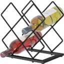 Countertop Wine Rack, 6 Bottles Wine Storage Capacity, Modern Corner Metal Wine Bottle Holder for Bar, Cabinet, Pantry, Tabletop Wine Racks for Cup and Water Bottle  Black