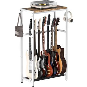 Guitar Stand, Multiple Guitar Rack Holder with Top Storage Shelf for Acoustic, Electric Guitar, Bass, Guitars Display Rack for 7 String Instruments, for Home, Stage, Studio Music Room, White