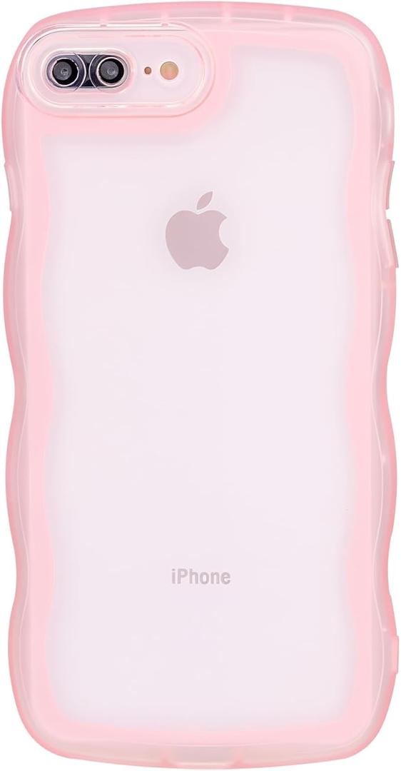 Cute Case for iPhone, Wave Frame Shape Soft Silicone Shockproof Protective Slim Phone Cover for Women Girls, Clear/Pink, 5 pcs(IP 7P,IP 13, IP 12 Pro, IP 12Pro Max, IP 14)