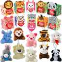 ATFUNSHOP Easter Basket Stuffers 30 Pack Animal Plush Toys with Gift Boxes | Valentines Day Gifts for Kids, Gift Card & Toys Fillers in Bulk Exchange for Girls Boys Class Classroom School