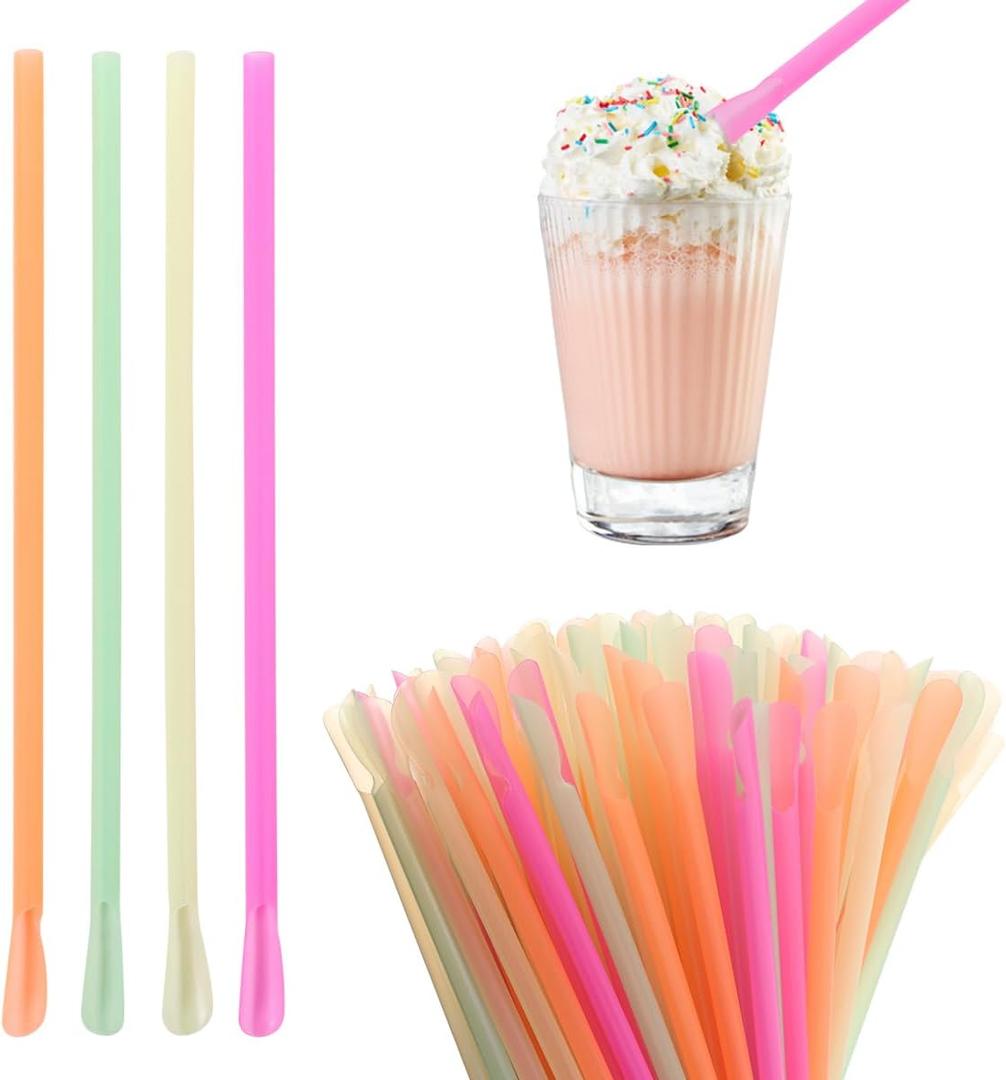 2000Pcs Snow Cone Spoon Straws,Disposable Plastic Straw,Flexible Drinking Spoon Straws(Mixed Bright Colors) (MIX2)