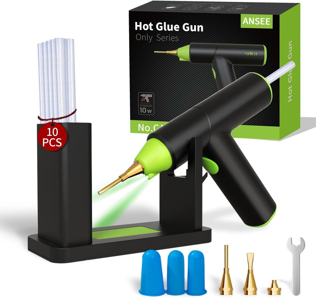 Hot Glue Gun Kit, Cordless Glue Gun with Stand USB Rechargeable Fast Preheating Auto Shut-Off Mini Hot Melt Glue Gun Tool for DIY Crafts Arts School Home Quick Repair (Green)