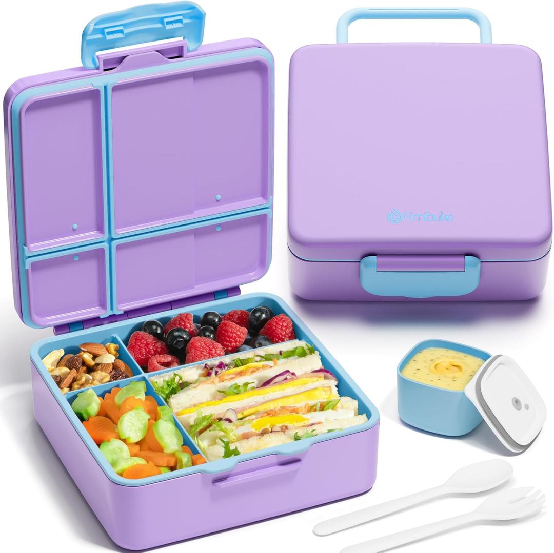 Fimibuke Bento Lunch Box for Kids, Leak Proof Toddler Bento Box with 4 Compartments BPA Free Dishwasher Safe Lunch Container with Utensils, Ideal Portion Sizes for Ages 3-12 Girls Boys for School (A6. Cotton Candy)