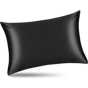 ALASKA BEAR Silk Pillowcase for Hair and Skin Beauty Sleep 100 Real Mulberry Silk Anti-Aging Pillow Slip Case Cover, Queen (1pc, Black) (Queen 20''x30'')