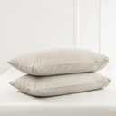 MooMee Bedding Pillowcases Pack of 2 100% Washed Cotton Linen Like Textured Breathable Durable Soft Comfy (Heathered Cream Grey, Standard)