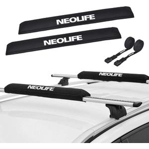 Soft Roof Rack Pads with Two 15 Ft Tie Down Straps for Surfboard, SUP Paddleboard, Snowboard, 28/34inch (Pair) (Black)
