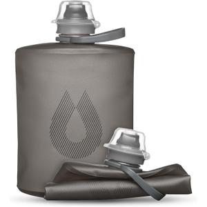 HydraPak Stow - Collapsible Backpacking Water Bottle (350ml, 500ml, 1L) - BPA Free, Ultra Light, Spill-Proof Twist Cap (Mammoth Grey)