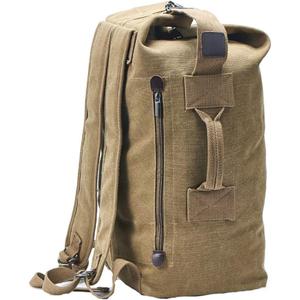 Military Duffel Bag Top Load Double Strap Canvas Backpack Army Travel (upgrade khaki small)
